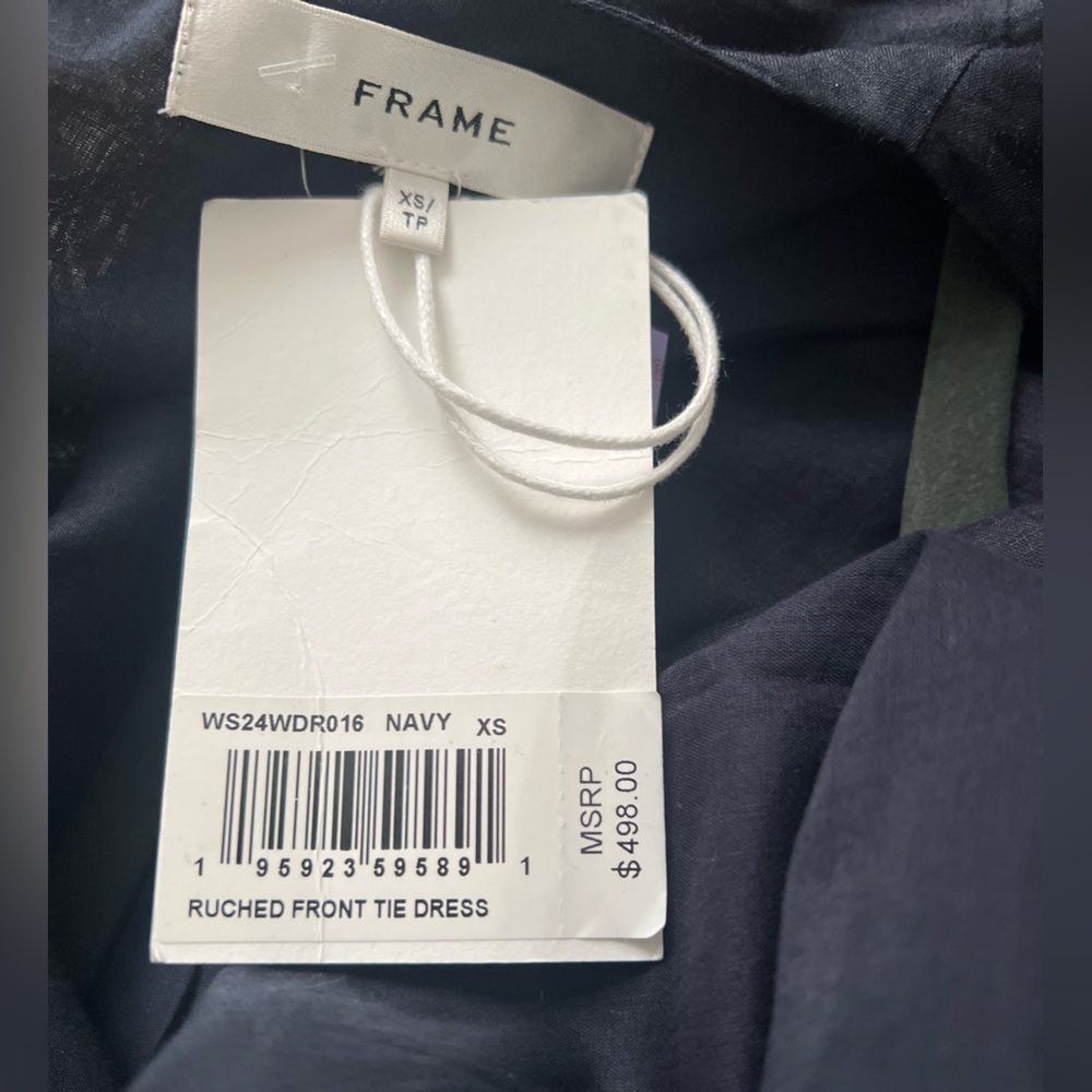 NWT $498 Frame Navy Ruched Front Tie Midi Dress Size XS - Picture 10 of 11